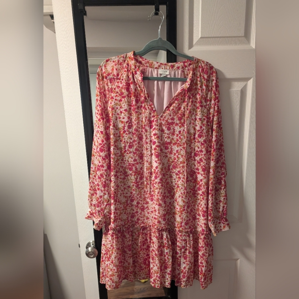 J. Crew Pink Floral Long Sleeve Dress